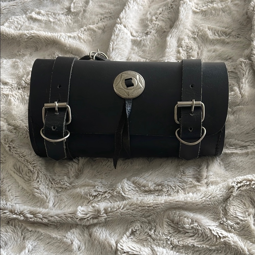 Black Leather Buckle Clutch